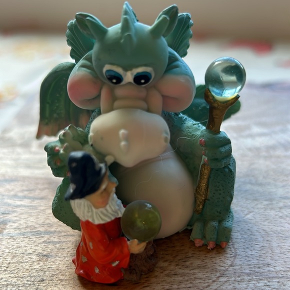 Whimsical Wizard and Dragon with A Staff & Crystal Ball Vintage - Picture 6 of 12